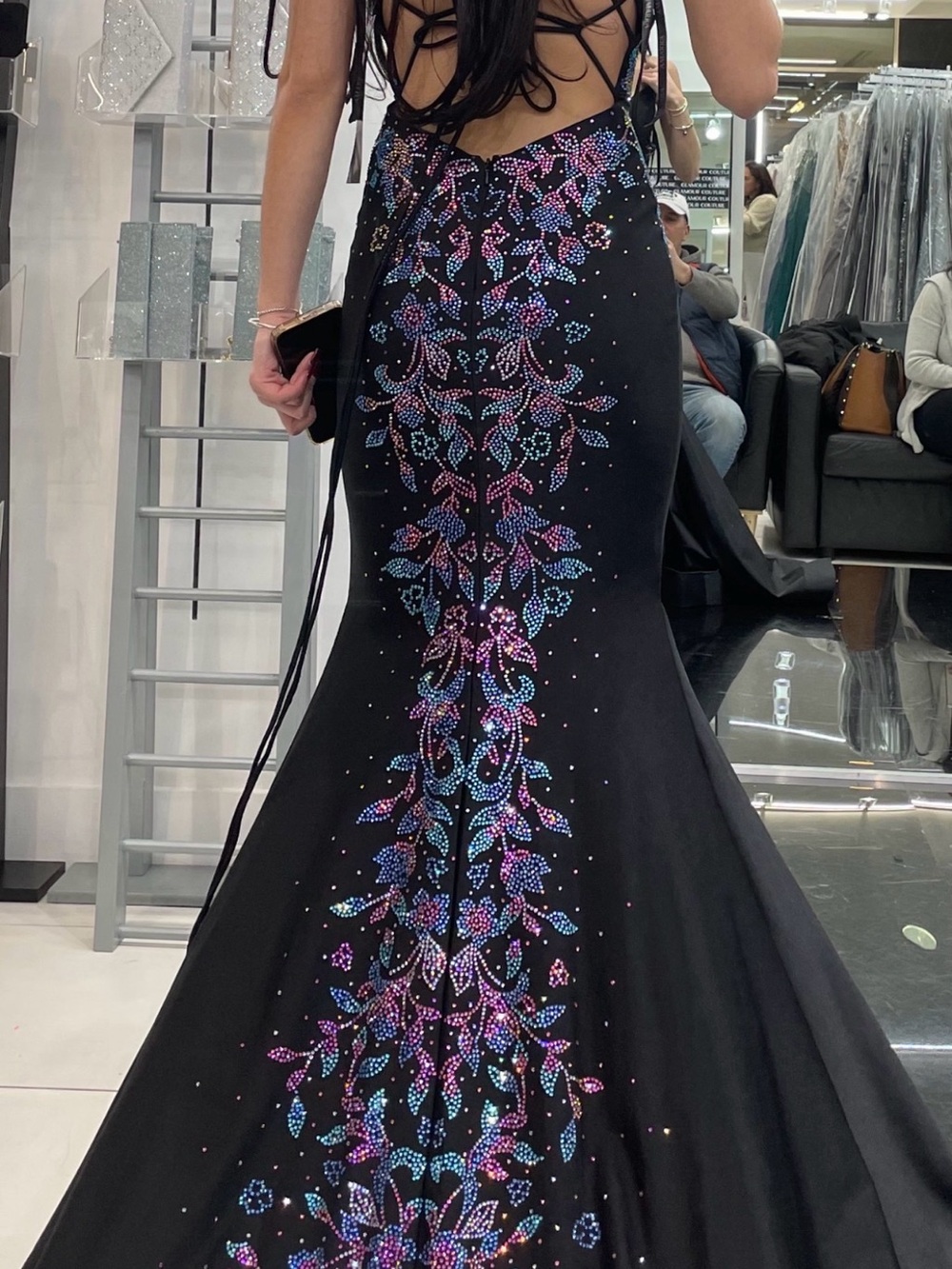 Black Embroidered V-Neck Spaghetti Strap Maxi Dress